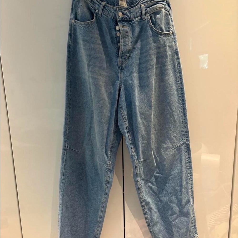 Free People Light Blue Wide-Leg Button-Fly Jeans
